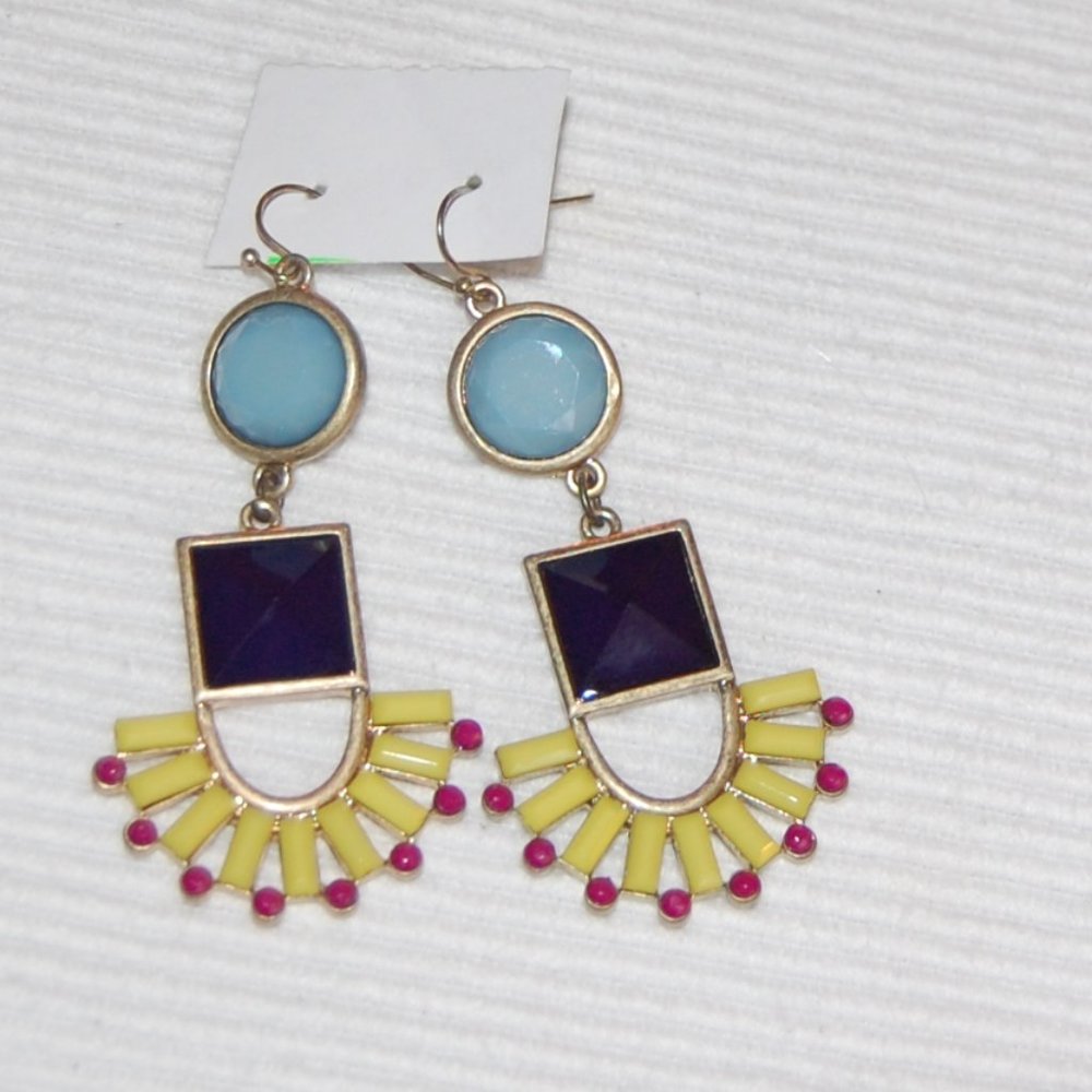 STATEMENT EARRINGS-Blue/Black/Yellow & Red Wire Earrings - Picture 8 of 12